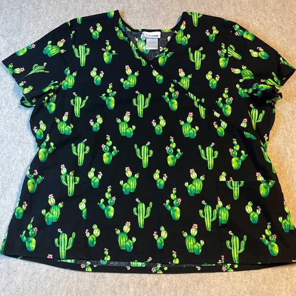 Scrubstar Other - ScrubStar Scrub Top Womens 3XL Black Green Cactus Print (5)